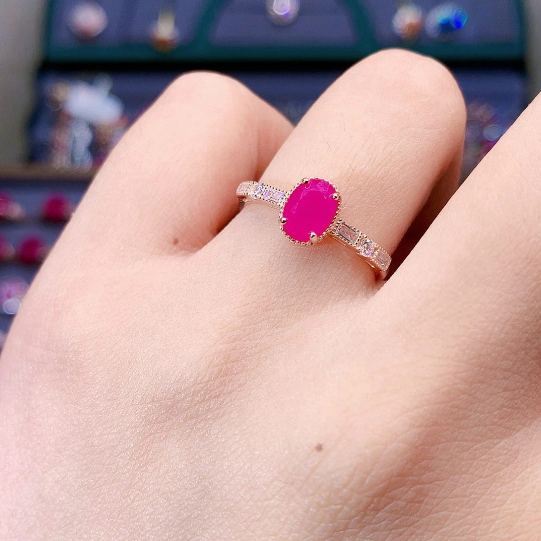 红宝石戒指银S925镶嵌