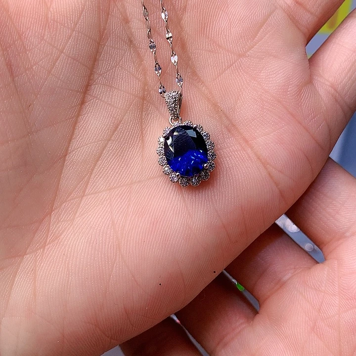 蓝宝石颈饰银S925镶嵌