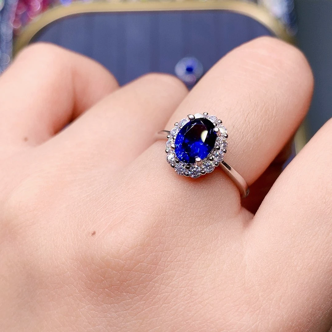 蓝宝石戒指银S925镶嵌