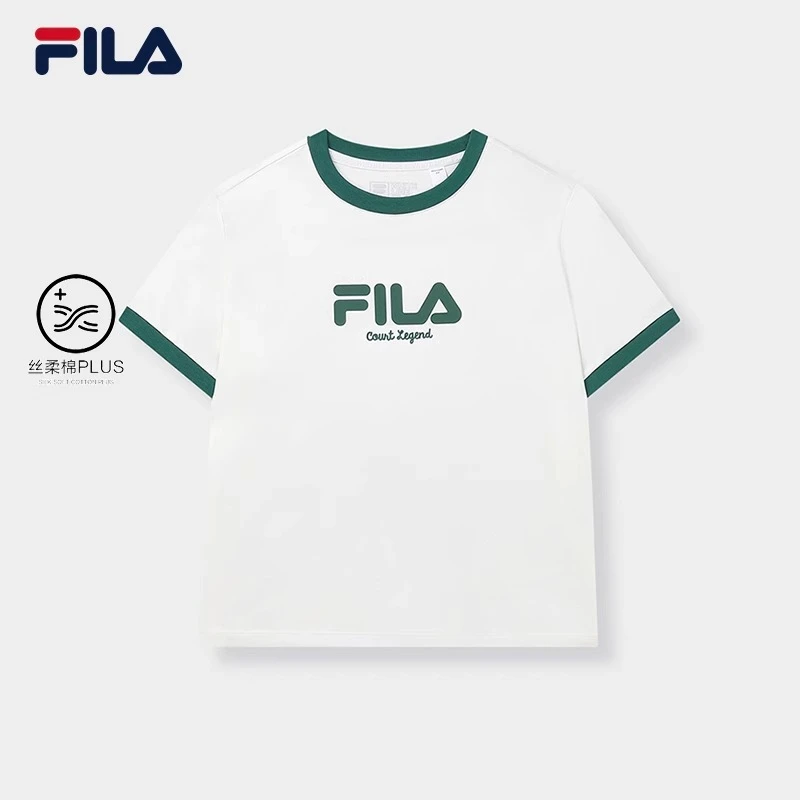 Fila/斐乐【透气夏日风】女子短袖T恤2023新款时尚休闲撞色螺纹上衣