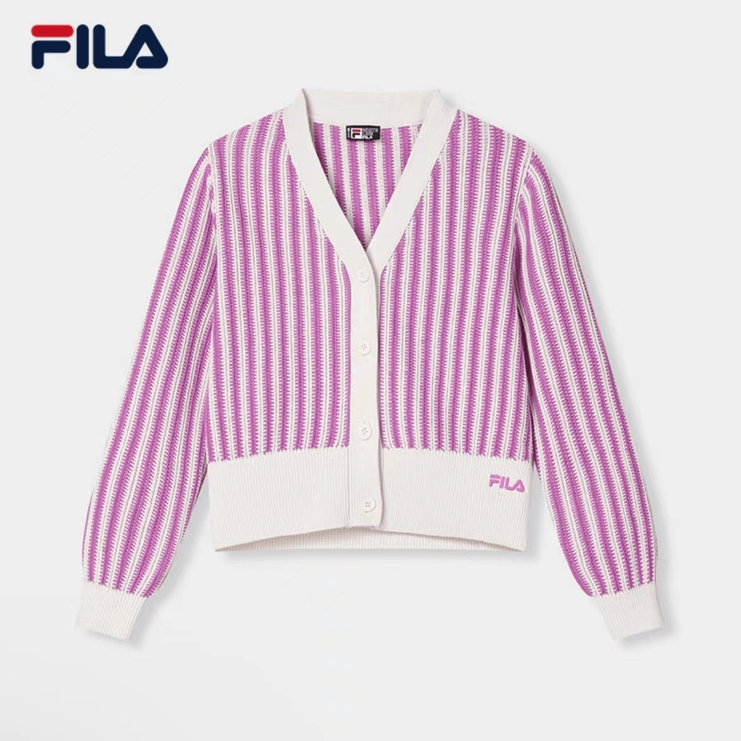 Fila/斐乐女款春季新款小香风时尚条纹经典编织外套F11W418408F