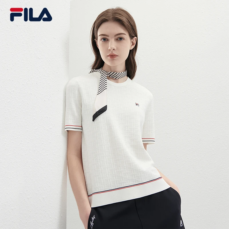 Fila/斐乐【简约优雅】时尚女款编织衫短袖夏日百搭休闲运动圆领T恤