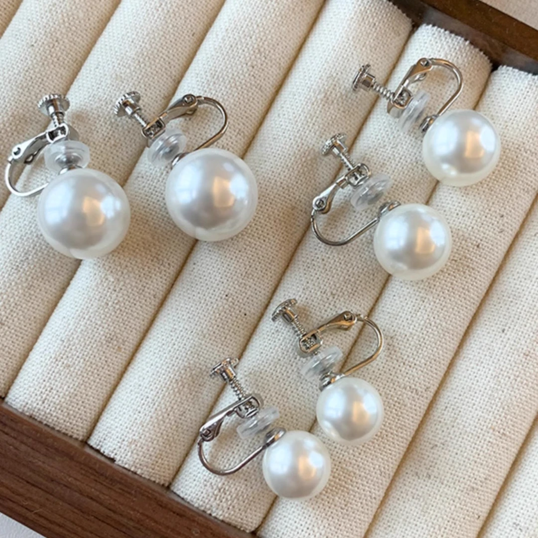 合金仿珍珠耳饰 螺丝耳夹耳钉无耳洞女新款小众设计感简约耳环