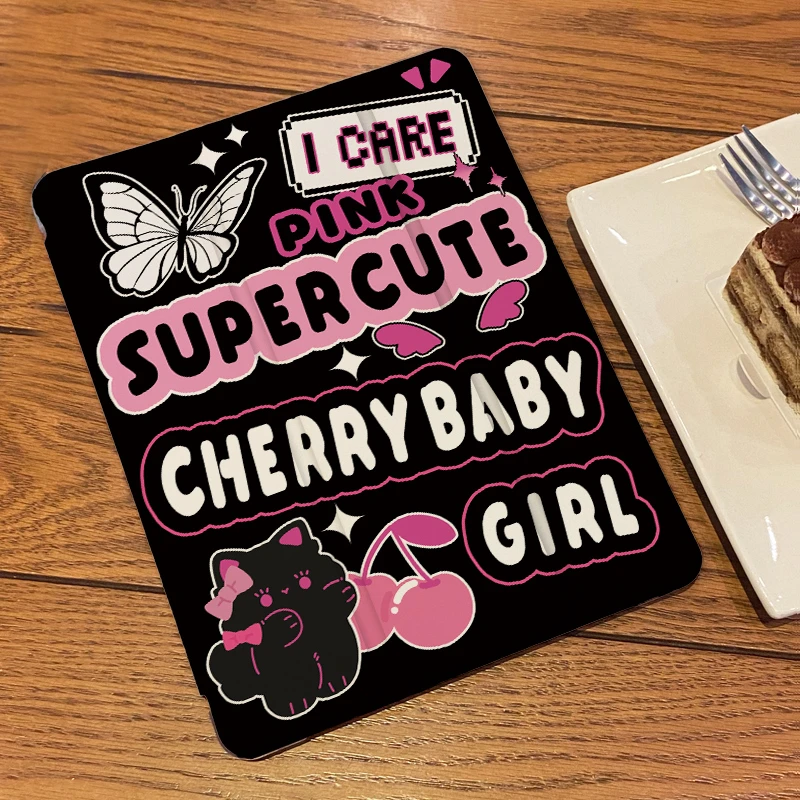 【三折式黑猫贴纸】保护壳平板套华为MatePad带笔槽ipad黑猫樱桃