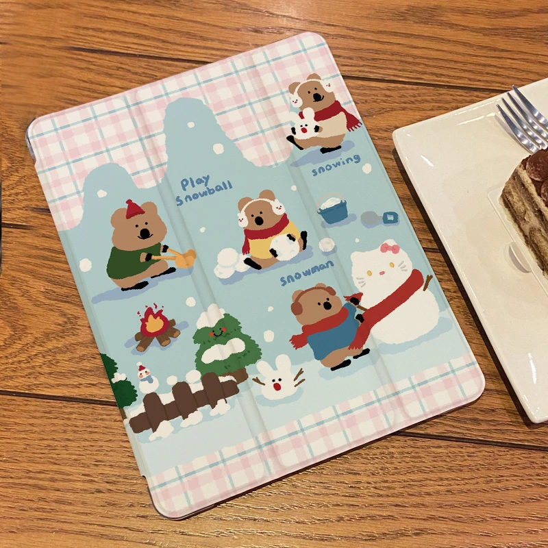 【三折式椒熊玩雪】硅胶保护壳平板套华为MatePad笔槽苹果ipad