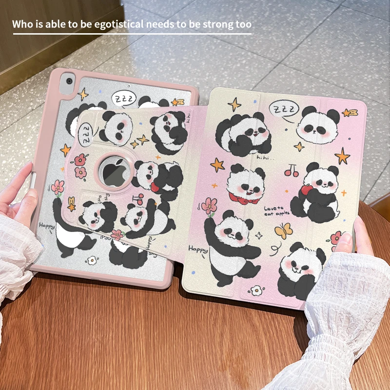 【露标三折旋转亚克力】大熊猫适用air6苹果ipad9保护壳air5防弯