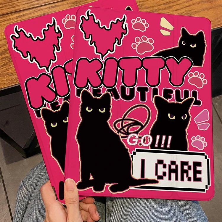 【三折式粉黑猫咪】保护壳平板套华为MatePad带笔槽ipad黑猫