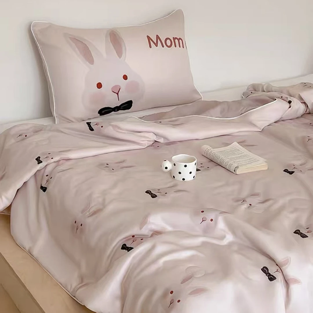 in卡通小兔子夏凉被亲肤薄款印花空调被可机洗凉感莱赛尔天丝夏被