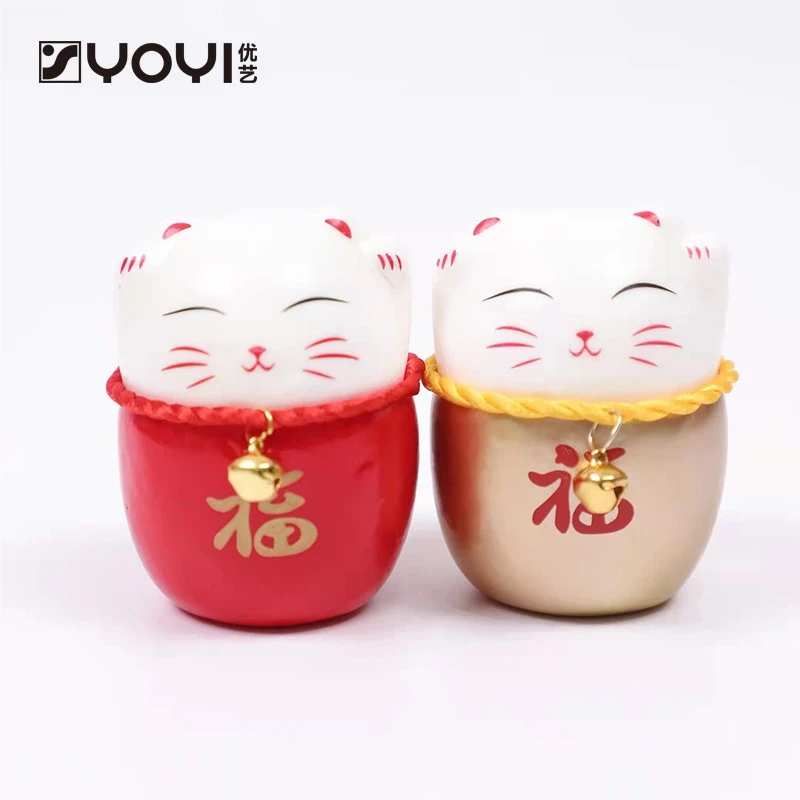 优艺  招财猫铃铛金色新年福桶插花年宵花鲜花花束包装材料装饰