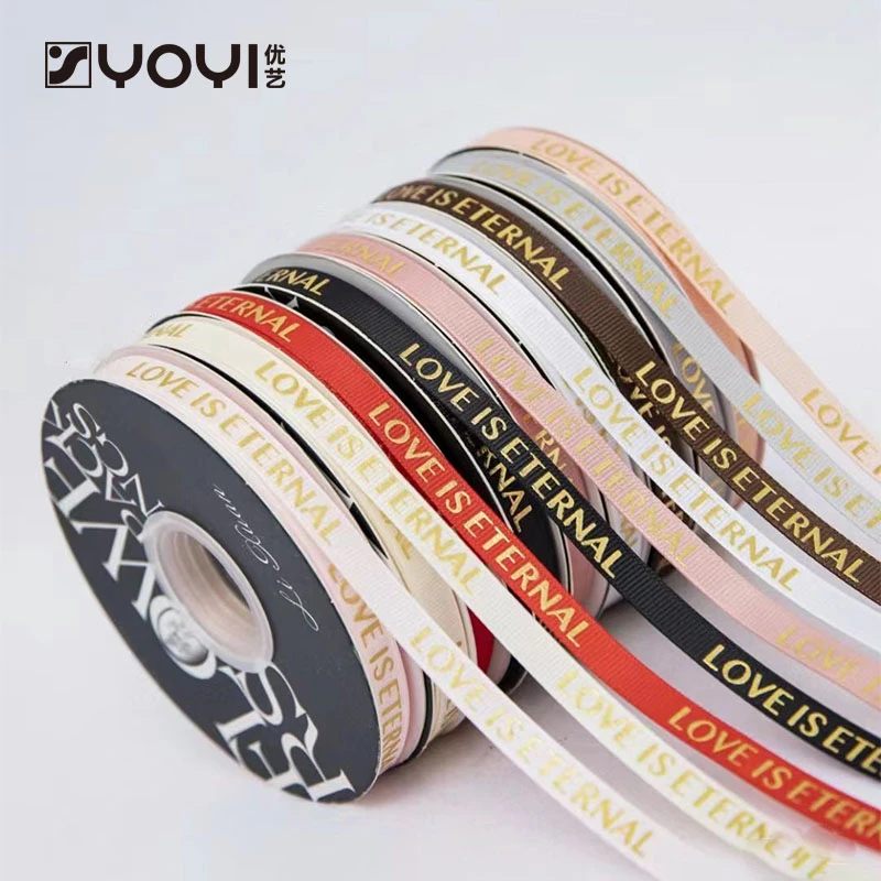优艺   细L烫金英文1CM螺纹丝带鲜花包装材料蝴蝶结丝带花束绑带