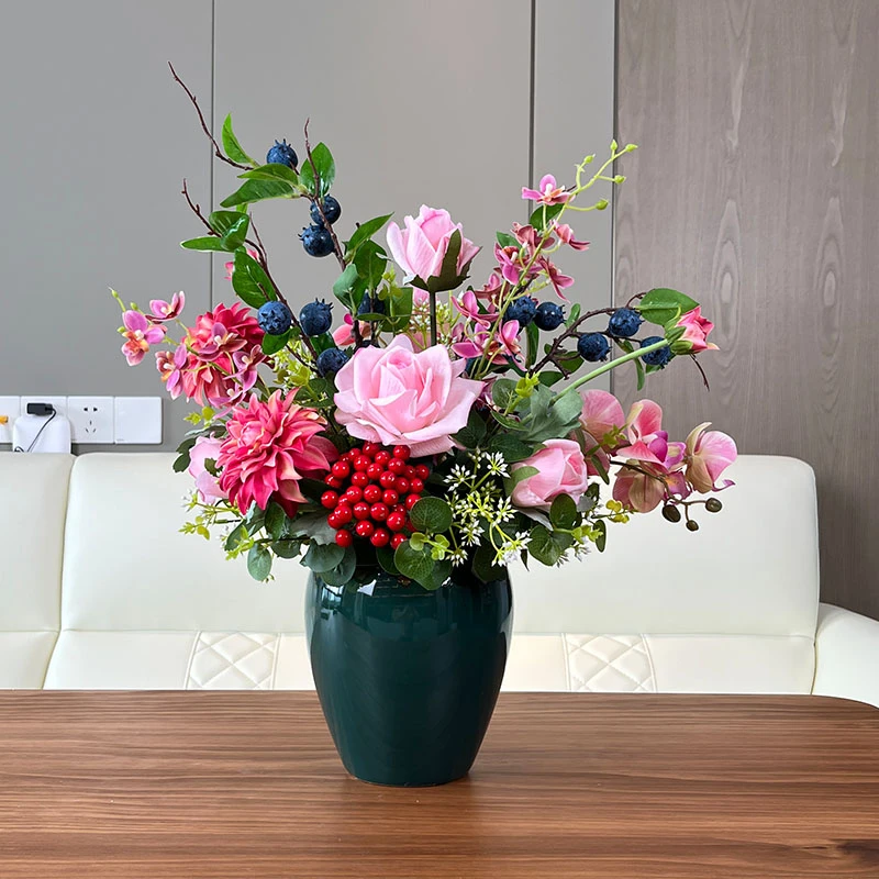 美绽款千帆羽原创仿真花艺手感保湿玫瑰花套装餐桌摆设假花茶几花