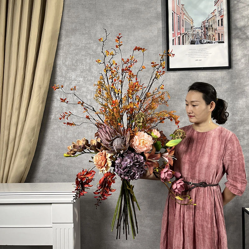 落美款仿真花束 可放落地花瓶的大型花束客厅摆设花电视柜装饰花