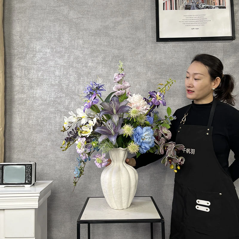 百媚款花束 仿真花百合花假花蝴蝶兰花束家居软装摆设花艺
