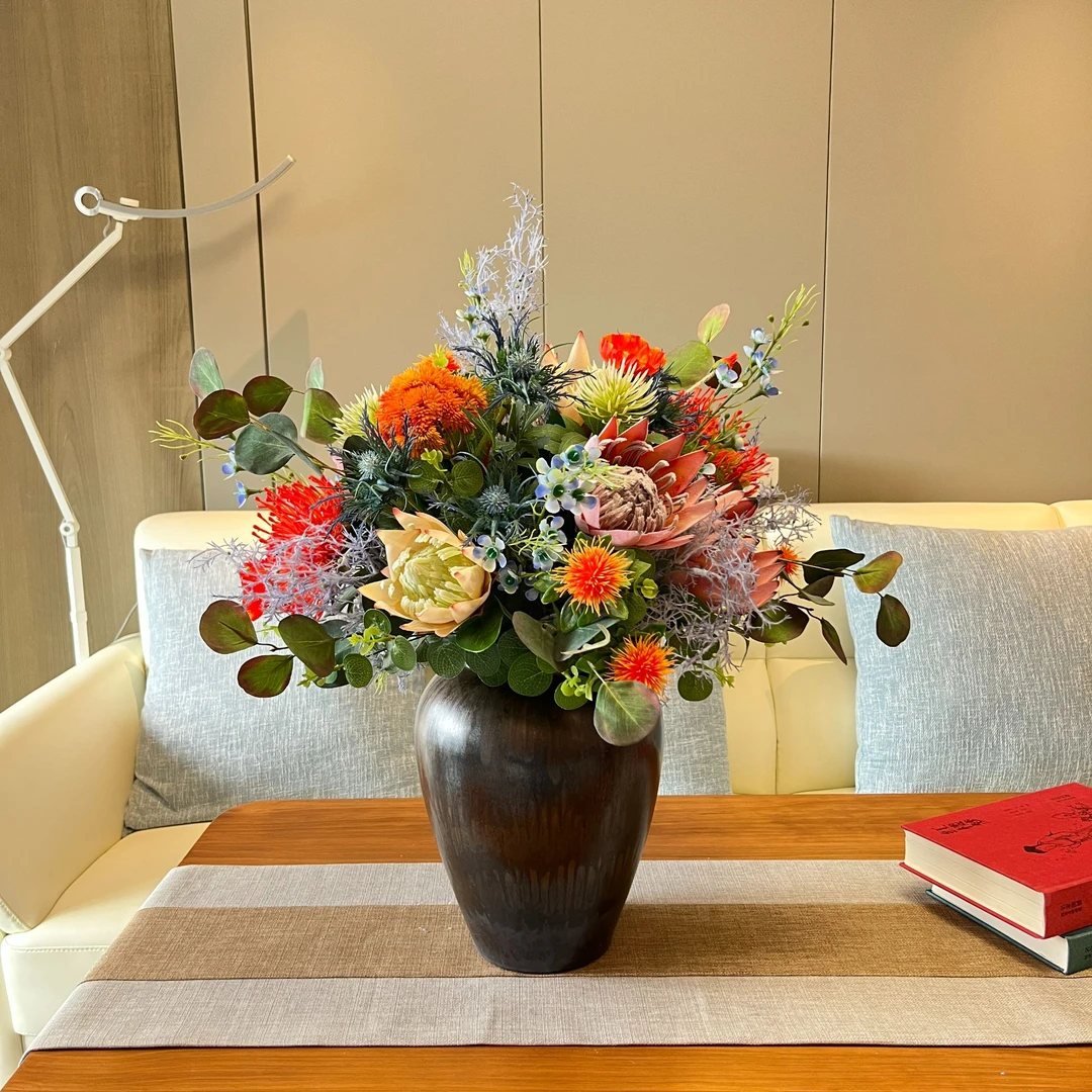 千帆羽原创仿真花艺 含蕴 帝花王等混合插花 套装 电视柜摆设花