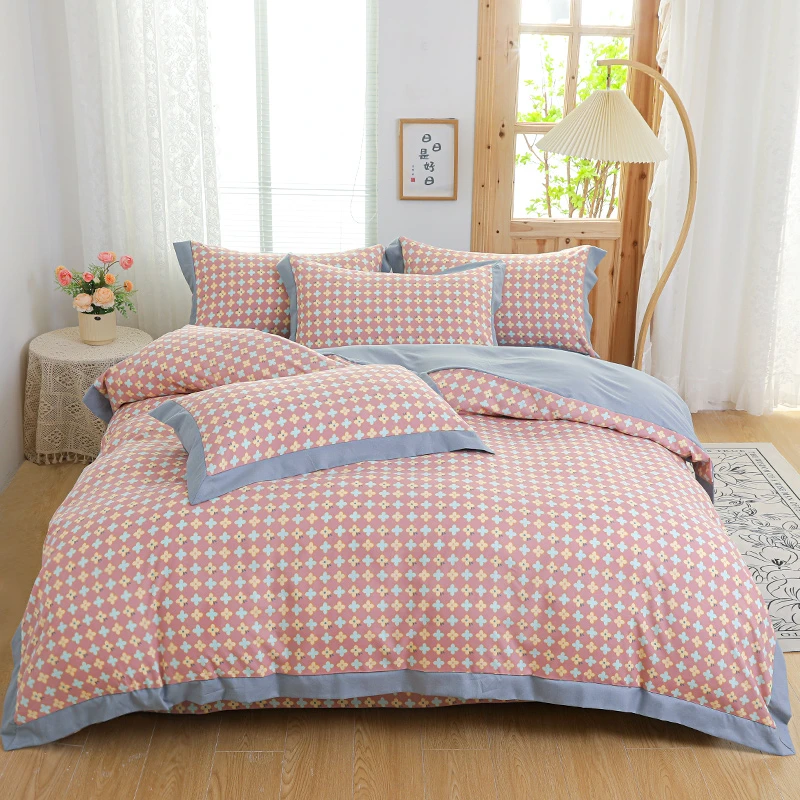 无品牌大牌风A类双层纱床上四件套棉被套床品四件套学生床单床笠