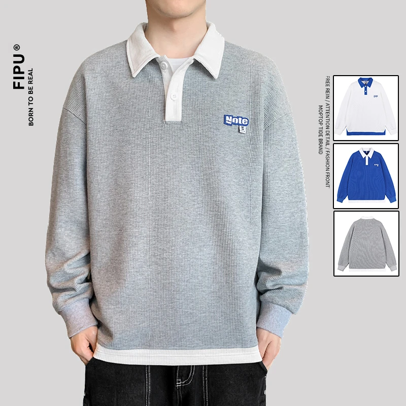 FIPU2025新款华夫格 Polo衫男士休闲百搭港风宽松韩版ins长袖打底