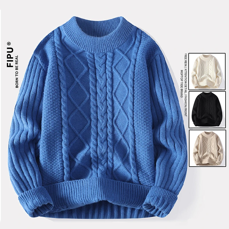 FIPU2025春季新款半高领男装时尚绵羊绒毛衣男打底针织衫休闲上衣
