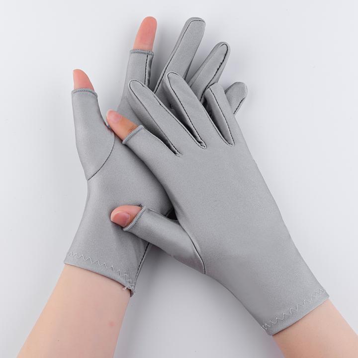 女士冰丝手套夏季春秋天漏半截露二指采摘茶防晒薄款骑行开车2指