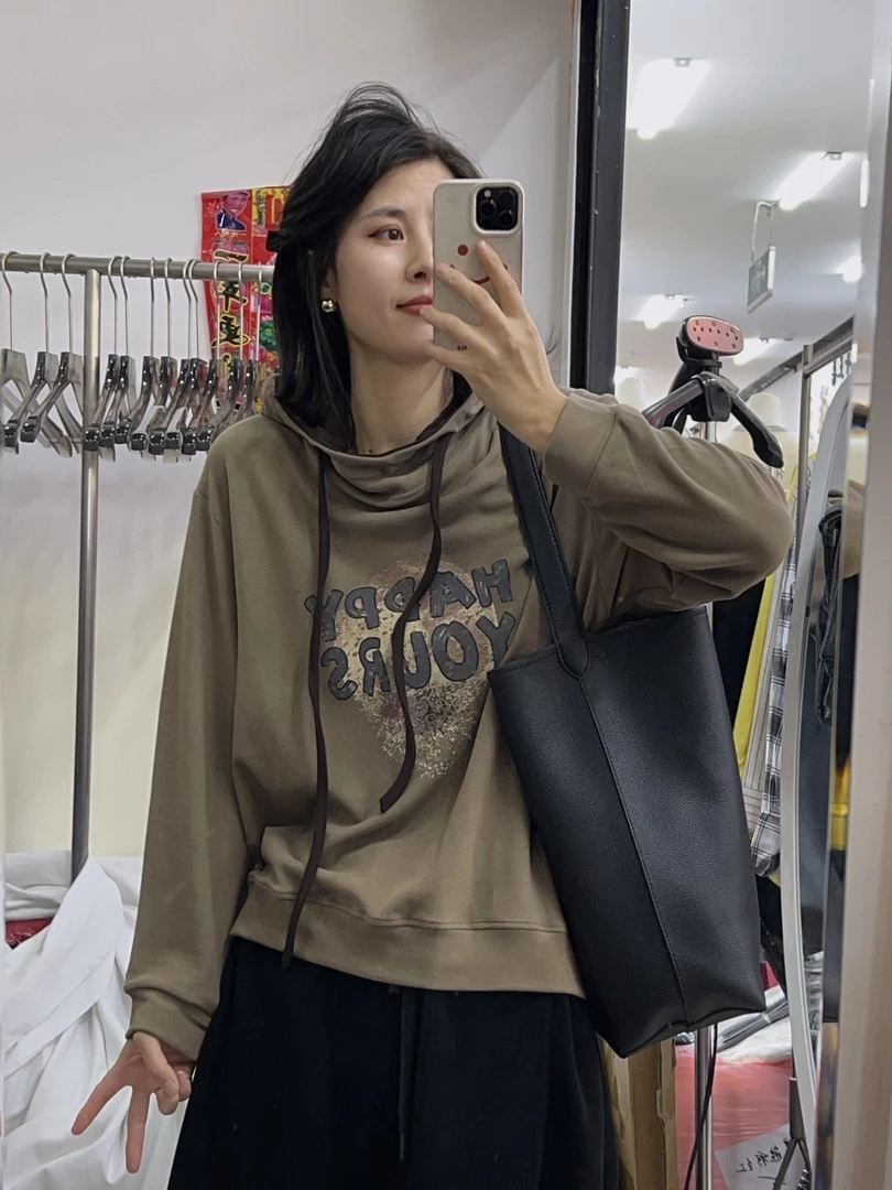 （暖洋洋）双面绒连帽印花卫衣有弹力女新款韩版百搭休闲减龄上衣