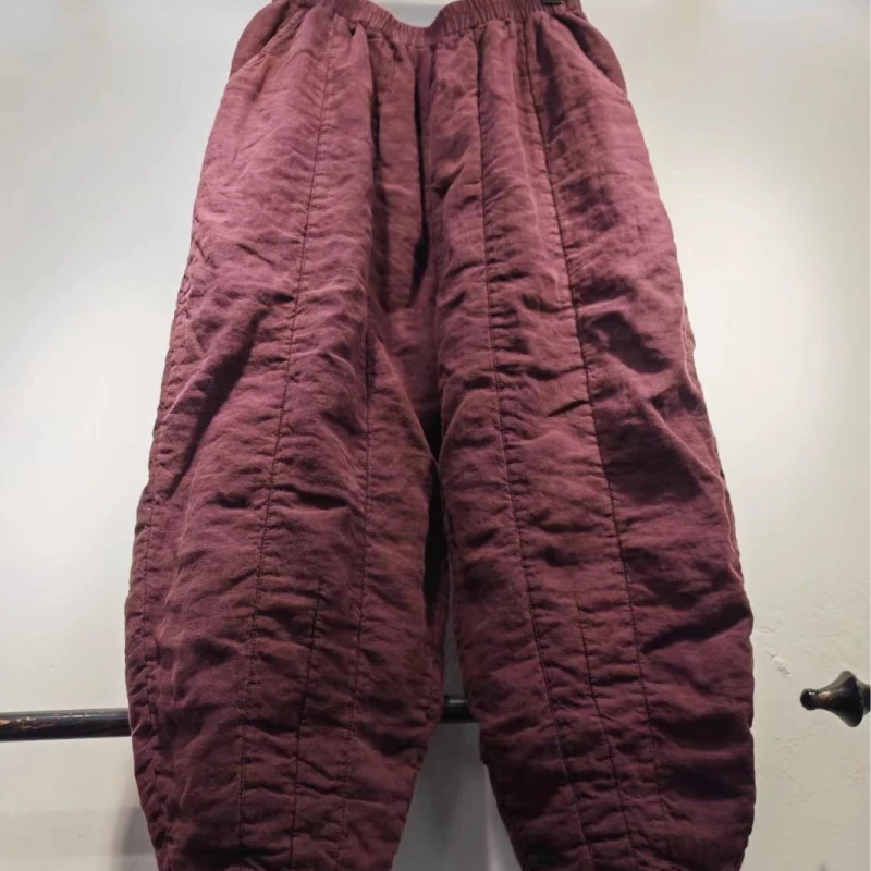 亚麻夹棉哈伦长裤九分裤休闲裤子宽松版长90臀围134