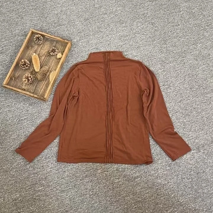 半高领纯棉t恤打底衫2024秋冬内搭新款中年长袖女上衣洋气