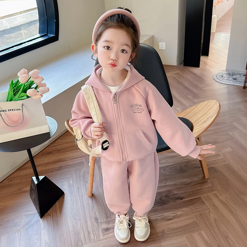 女童秋季套装洋气春秋季2025新款女宝宝儿童拉链两件套女孩秋装潮