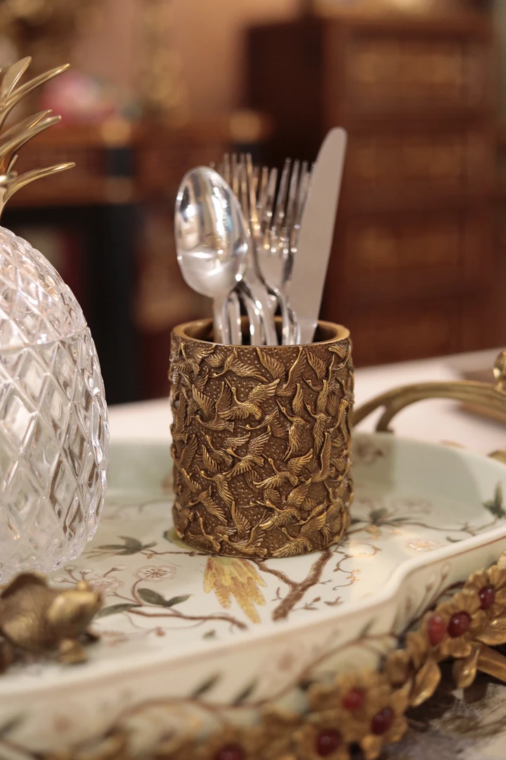 潇允饰家/纯铜收纳/笔筒收纳/仙鹤/收纳摆件