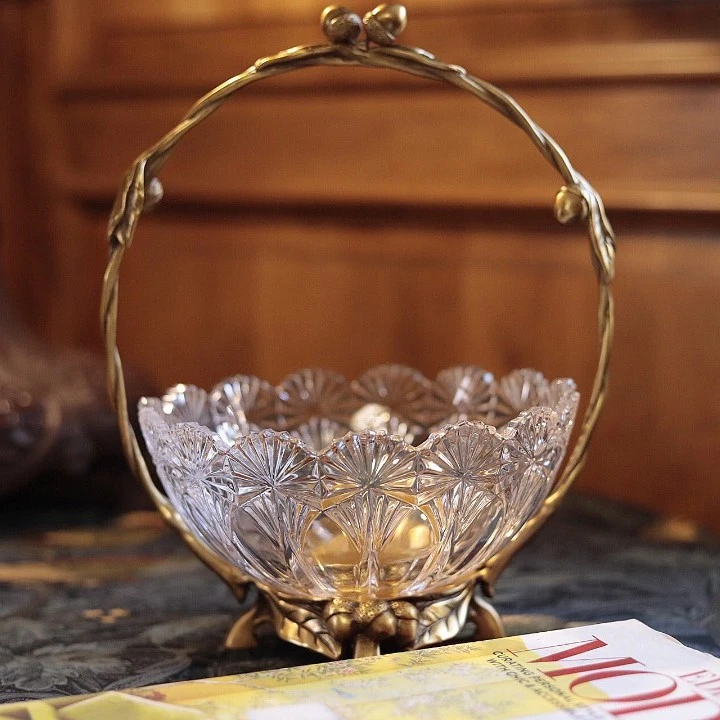 潇允饰家/手工纯铜水晶提篮/果篮/客厅/餐厅/精致陶瓷时髦好物