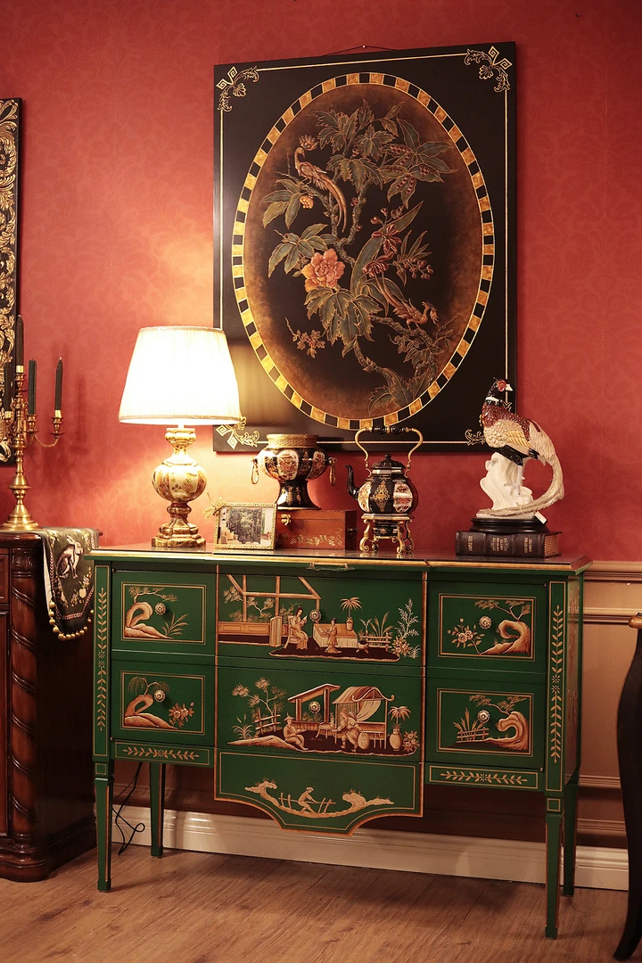 潇允饰家/碧山居玄关柜/实木/手绘雕刻/美式法式中式家居