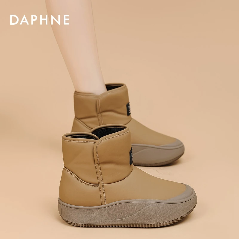 达芙妮厚底雪地靴女2025新款女款短筒时尚加绒保暖短靴