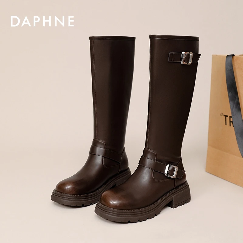 达芙妮2025时装靴女秋冬新款长筒靴不过膝鞋简约百搭防滑女鞋