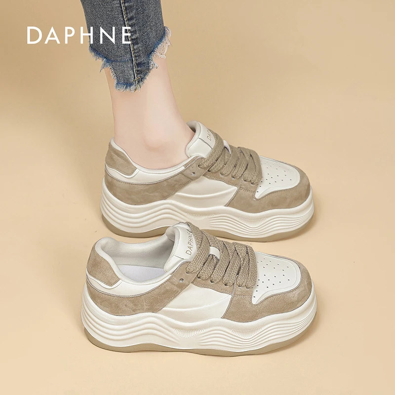 Daphne/达芙妮复古板鞋2025秋季新款真皮百搭厚底拼色休闲潮流鞋