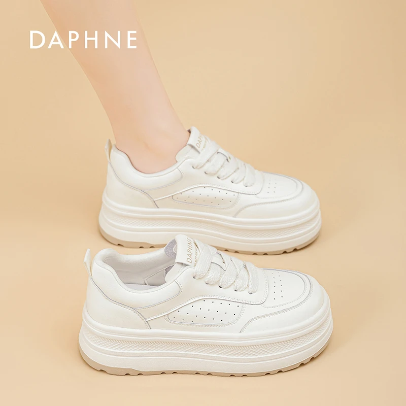 达芙妮小白鞋女2025秋季新款厚底系带百搭舒适运动休闲鞋