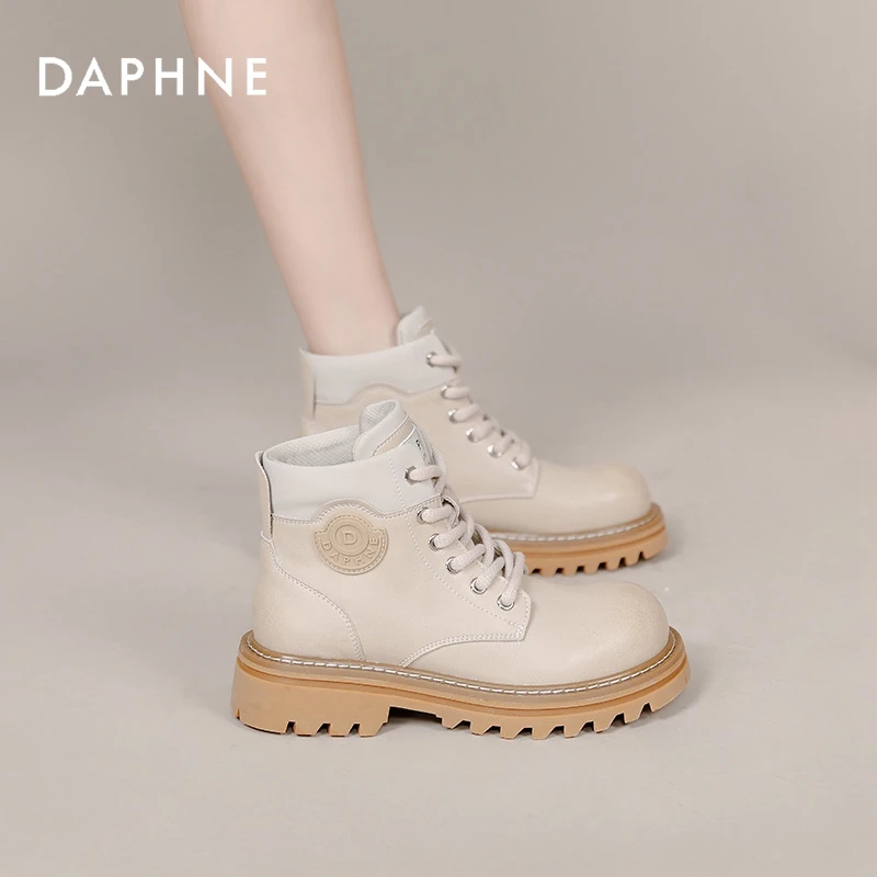 达芙妮厚底马丁靴女2026新款增高显瘦大黄靴时尚百搭圆头短靴