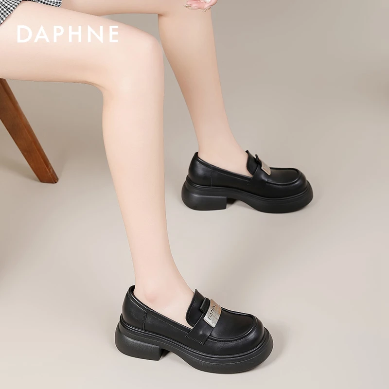 达芙妮厚底乐福鞋女2025新款英伦风小皮鞋软皮懒人一脚蹬单鞋