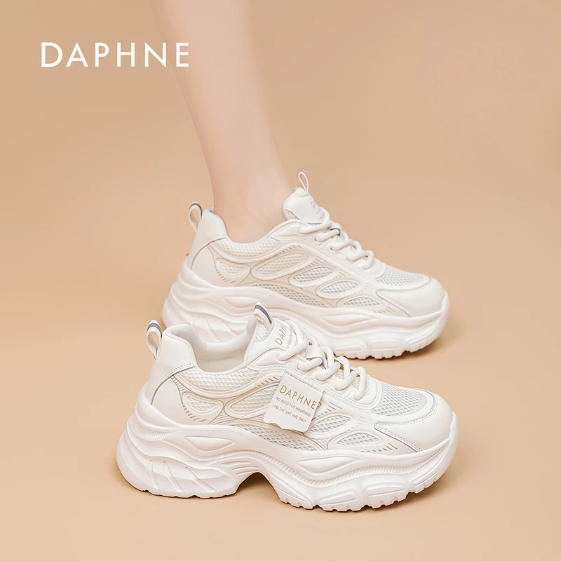 Daphne/达芙妮老爹鞋女2025新款时尚网面百搭厚底增高运动休闲鞋