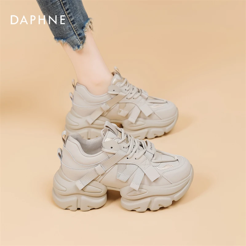 达芙妮2026春季新款高端皮面老爹鞋女百搭时尚厚底运动休闲鞋