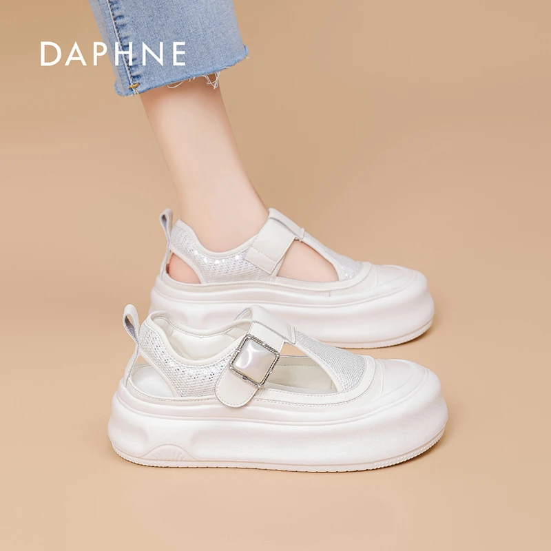 【盐盐夏至】女鞋夏季新款小白鞋百搭厚底时尚休闲真皮运动凉鞋外穿