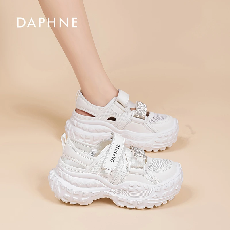 【银装素裹】达芙妮厚底增高真皮休闲鞋2025夏季新款韩版平底潮鞋