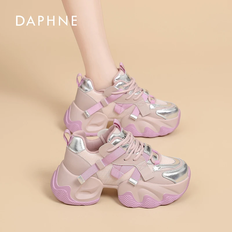 达芙妮真皮老爹鞋夏季2025新款ins潮网面透气增高厚底休闲运动鞋