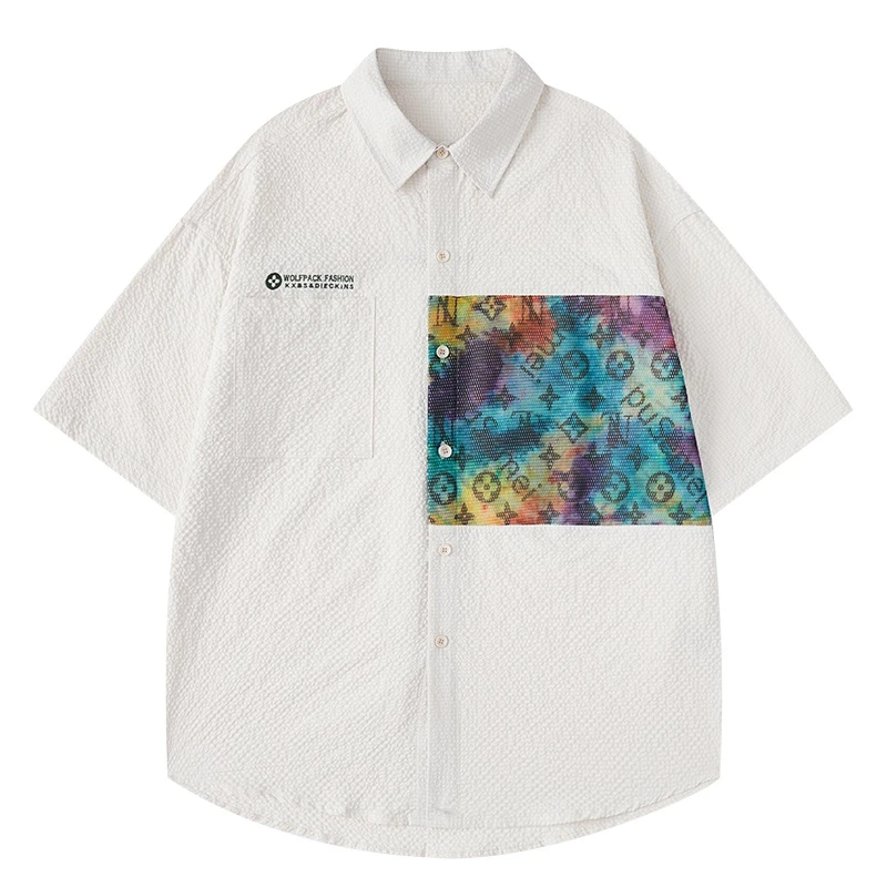 夏季潮牌情侣衬衫男中性风设计款潮流撞色拼接百搭衬衣 NS20 726