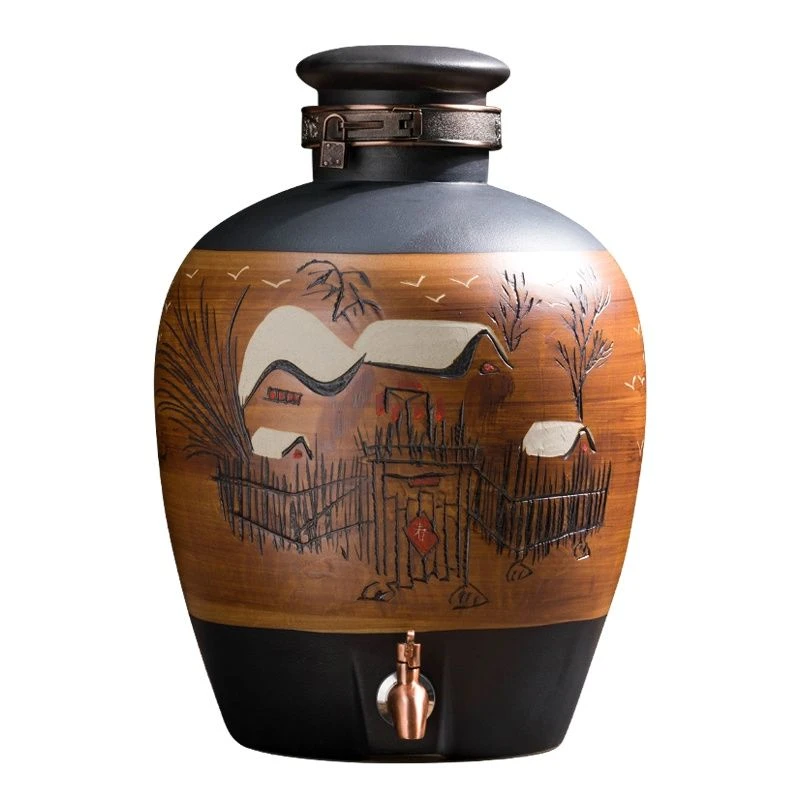 景德镇陶瓷酒坛 陶瓷泡酒坛子 精美手工雕刻雪景陶瓷酒坛