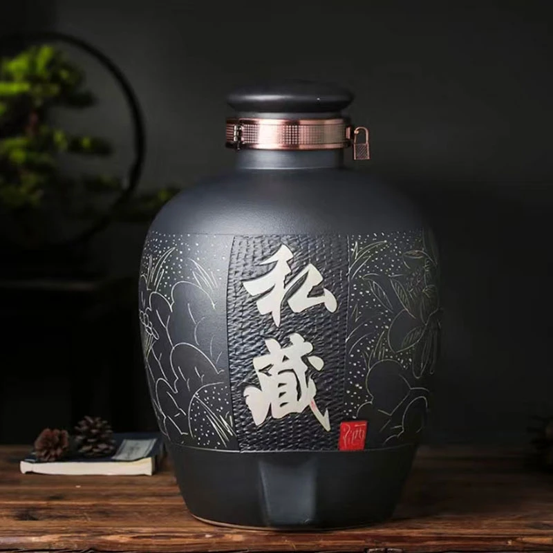 10—100斤 景德镇高温雕刻密封高档存酒坛 高分子盖子密封陶瓷酒坛