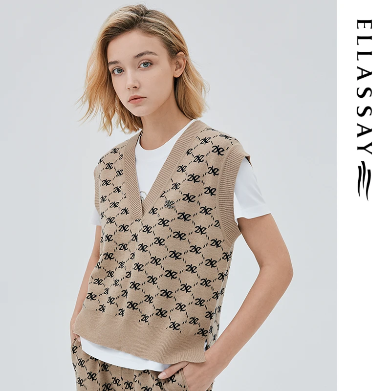 歌力思新款老花套头毛衫EWW333M02200