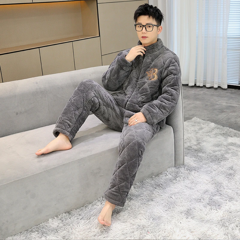 《青少年大学生》拉链款睡衣家居服加绒加厚保暖可外穿