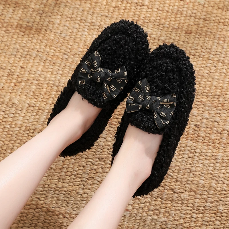 2024年冬季加绒豆豆鞋一脚蹬懒人鞋女新款加厚棉鞋保暖鞋休闲鞋