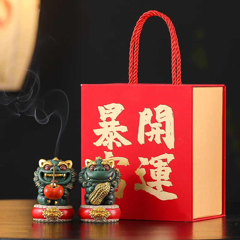 国潮狮子一对好柿发生超萌可爱治愈系创意礼品摆件公司送礼伴手礼