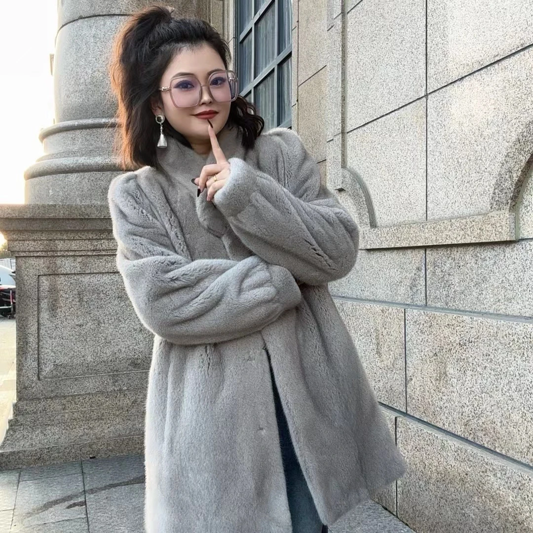 (ECKE)立领中长款休闲水貂貂皮大衣秋冬保暖时尚整皮整貂女士外套