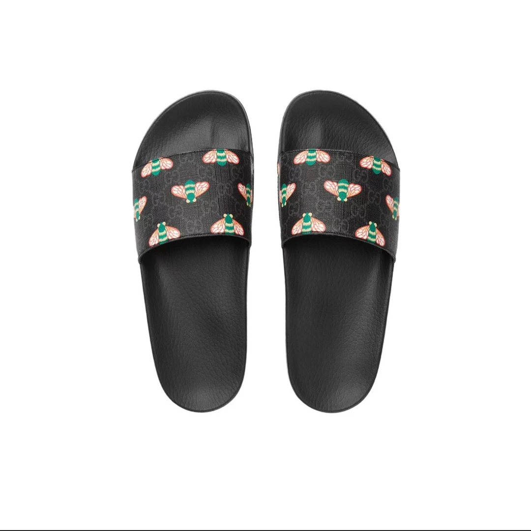 全新未使用 GUCCI/古驰 古驰 GUCCI 黑色蜜蜂满印拖鞋夏季舒适