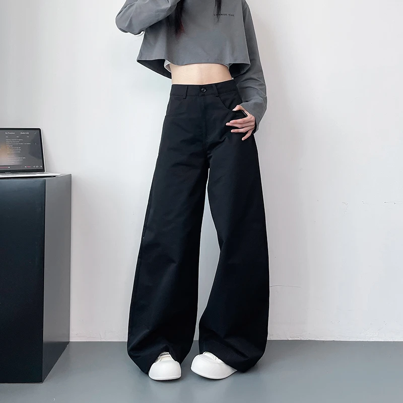 蜜略微喇叭阔腿裤女秋大码胖mm高腰直筒西装裤显瘦宽松拖地休闲裤